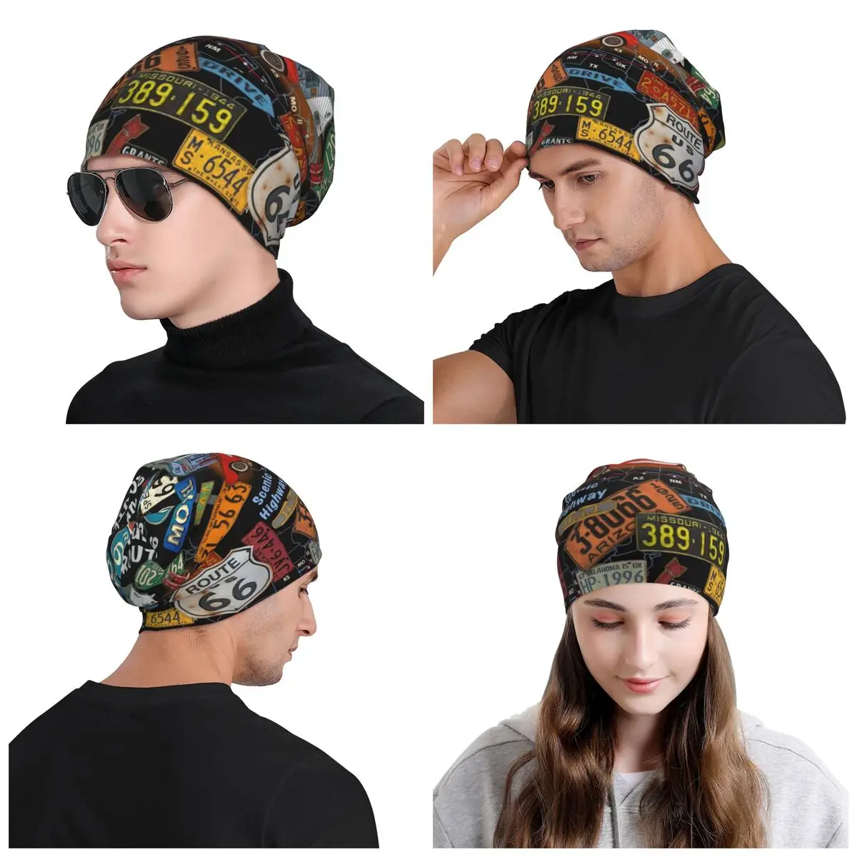 Vintage America Road Route 66 Skullies Beanies Caps Cool Winter Warm Women Men Knit Hat Unisex Adult Bonnet Hats