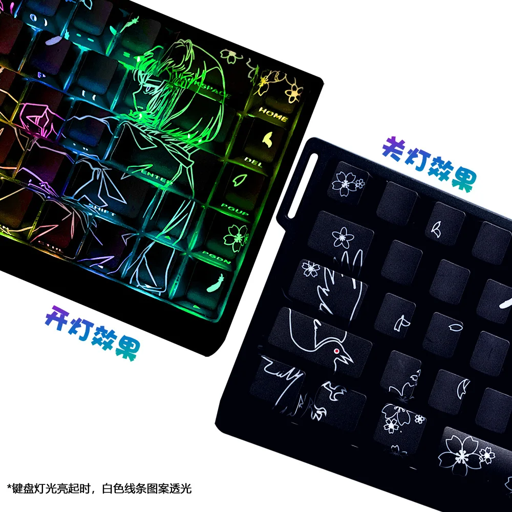 Raven Sakura PBT Double Shot Side Print Shine Back keycaps for MX Mechanical Keyboard Caps
