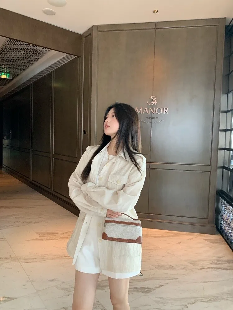 

Loose Fit Silk Linen Women's irt Two Tone Loose Feeling Windbreaker Sun Protection Outerwear Korean Sle Commute Faion