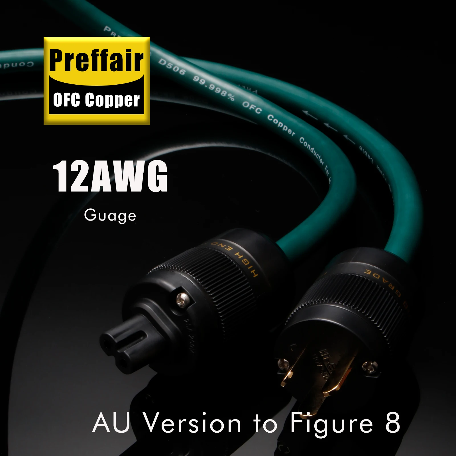 Preffair D506 24K Gold Plated OFC Copper AC Audio Figure 8 Power Cable 12AWG Main Schuko EU Plug AC cable