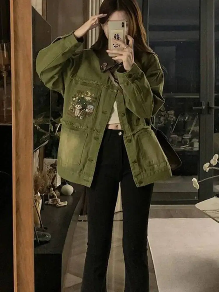 Damen Denim Jaet Loose Fit Frühling Herbst Neu Kleine Größe High Design Sense Horn Button Casual Sle Long Sve