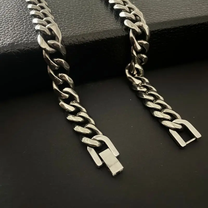 Pure Titanium Necklace Width 10.5mm Grinding Six Sided Cuban Chains Anti Allergic Denim Chain Hip Hop Accessories Vintage Chain