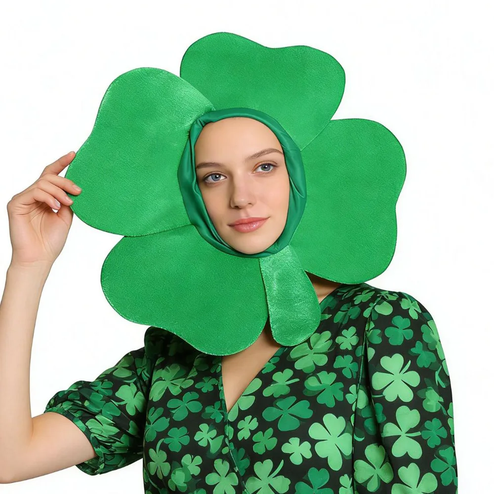 

Funny Four Leaf Clover Green Headwear Cosplay Saint Patrick's Day Irish Festival Top Hat Carnival Party Costume Props