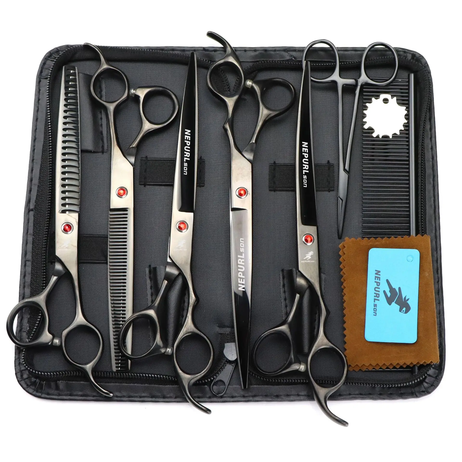 8 Inch Professional Pet Grooming Scissors Kits Dog Scissors Set Straight&Thinning&Curved Dog Grooming Shears Cat Hair Cut Tools