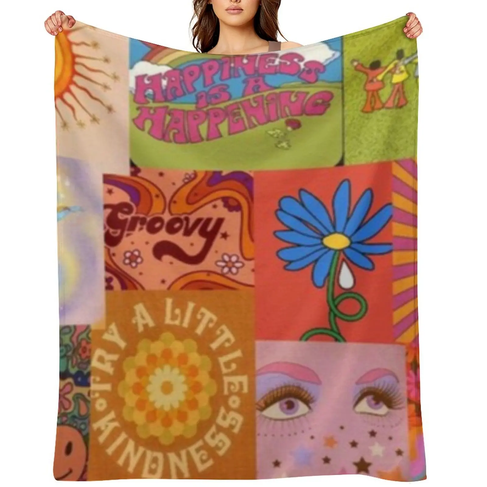 

indie hippie collage Throw Blanket Retros halloween Cute Plaid Bed covers Blankets