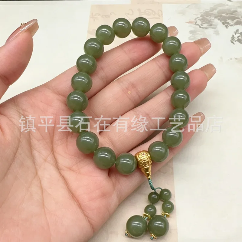 Xinjiang Qiemou Material , Ruyi Peace Lock Lotus , Hotan Green Jade Bracelet