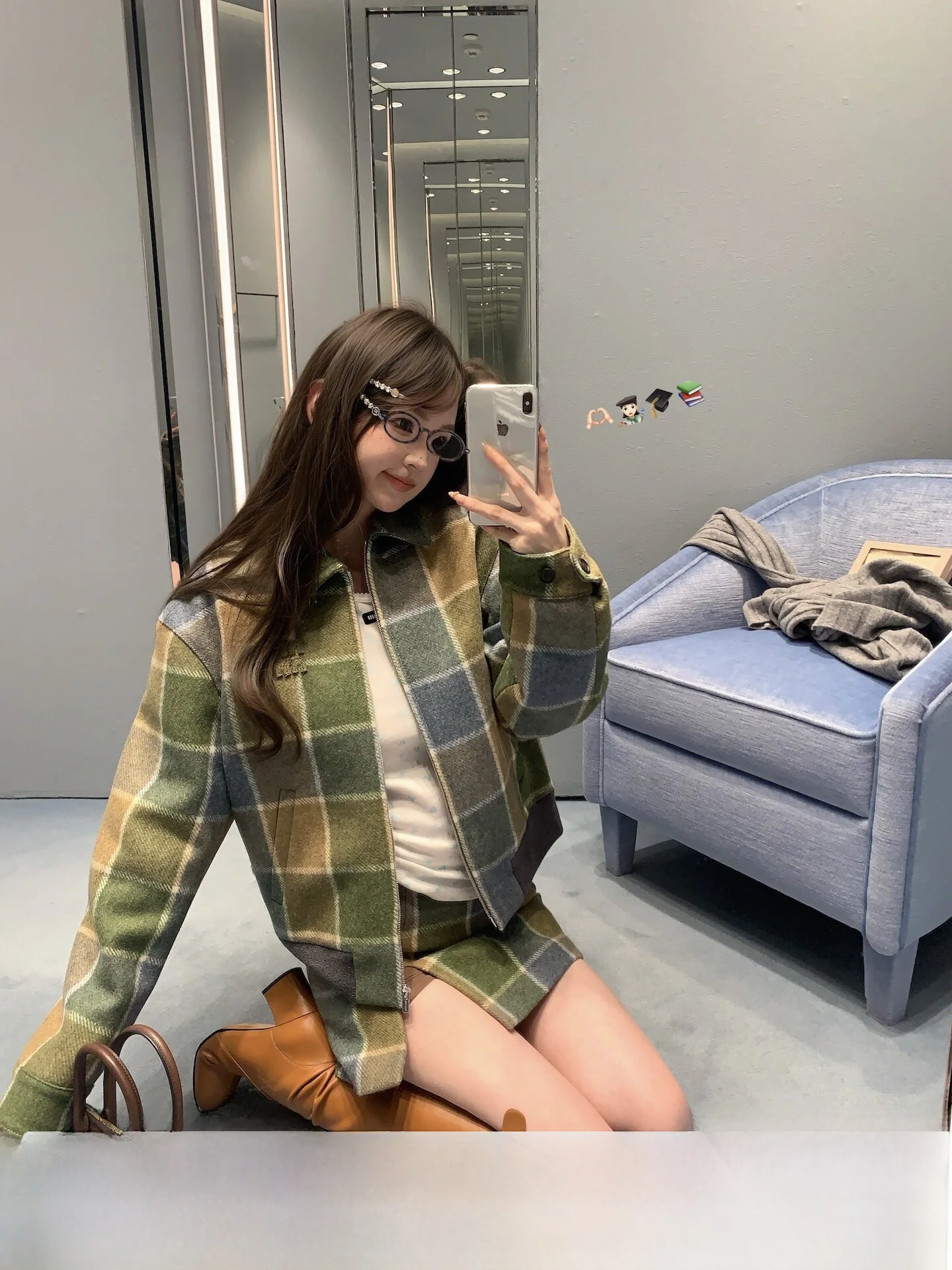 F Boutique Wool Blend Cotton Set een Khaki Plaid Color Blo Camere Collar Zipper ort Sve Women's Winter Coat
