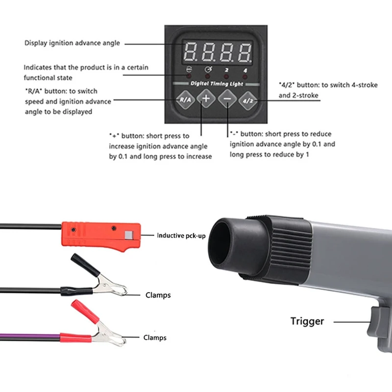 2X 12V Digital Display Inductive Timing Light Car Petrol Engine Ignition Timing Strobe Lamp Detector Auto Detection Tool