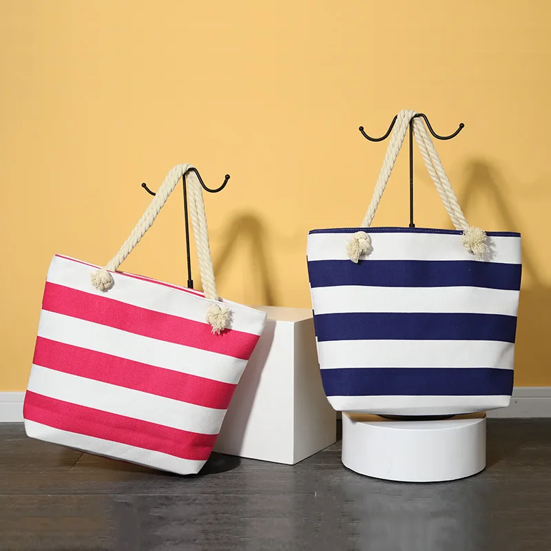 High QualityNew Striped Beach Underarm Single Shoulder Canvas Bags for Women