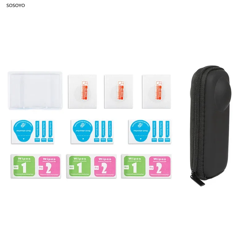 3 قطعة شاشة عدسة طبقة رقيقة واقية و حافظة صغيرة محمولة PU حقيبة تخزين مقاومة للماء لكاميرا Insta360 one x2 البانورامية