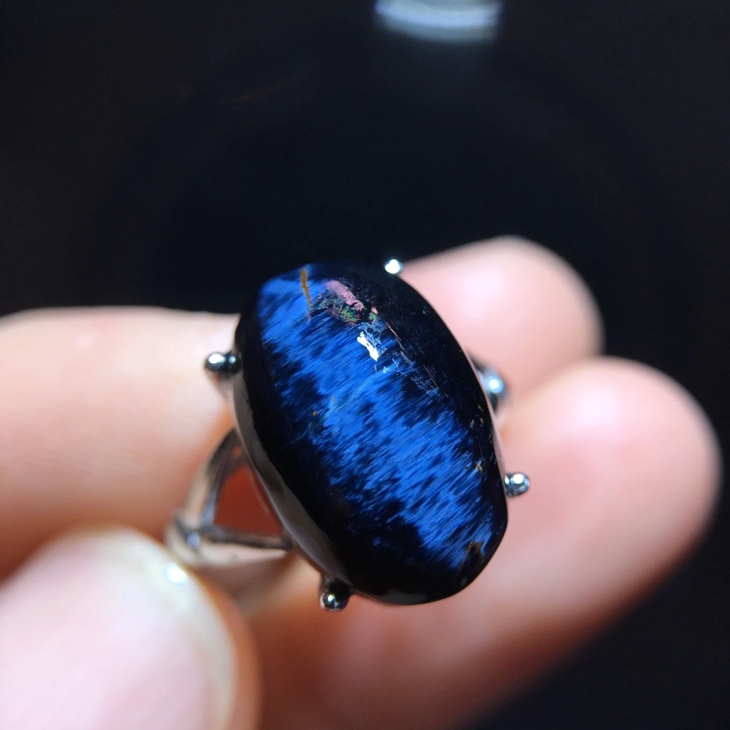 xNatural Blue Pietersite Adjustable Ring Namibia 925 Silver 14.5/9.8mm Pietersite Chatoyant Gemstone Ring AAAAAA