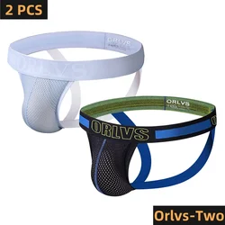 2PCS Men Underweaar Sexy Cotton Jockstrap Briefs Underpants Cueca Gay Underwear Men Thong Men String homme