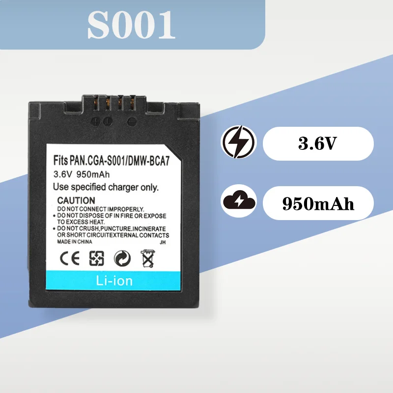 

S001 Battery 3.6V 950mAh Replacement for Panasonic CGA-S001 DMW-BCA7 Digital Camera Lithium Battery