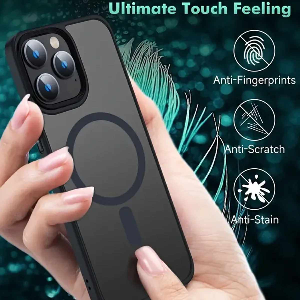 Magnetic matte black phone case, higher than the lens protection design, suitable for iPhone 16 15 14 13 12 11 Pro Max Plus