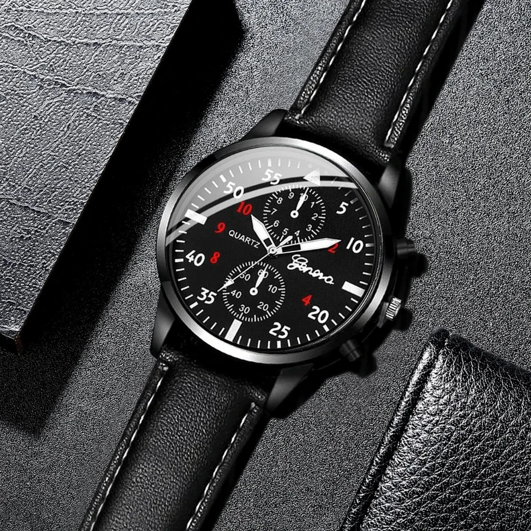 4 Pieces/Set Fashion Arabic Dial Men's Business Watches Casual Leather Bracelet Quartz Bracelet Watch (Without Box)