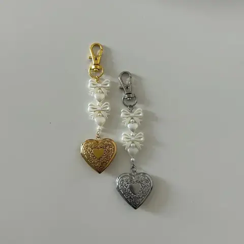 handmade Heart locket keychain bow Y2K