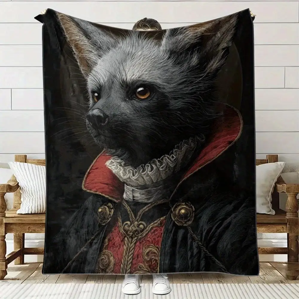 Gothic wolf-dog pattern Flannel printed blanket suitable for all seasons suitable for living room office sofa and travel