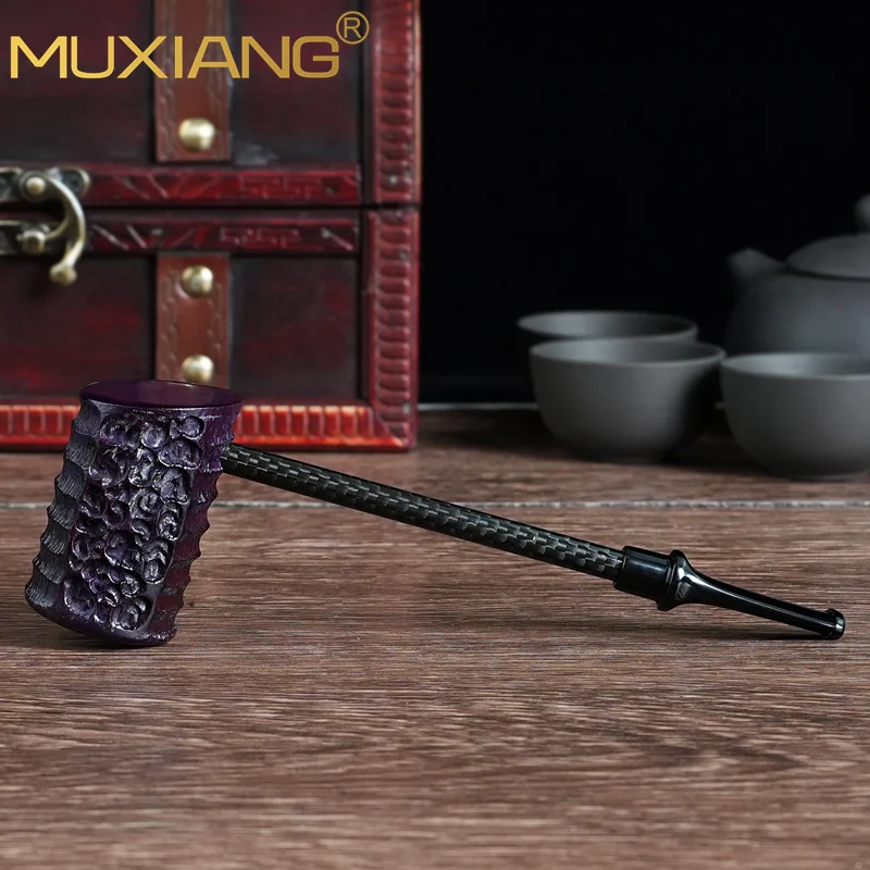 Handmade Briar Tobacco Pipe Straight Hammer Pipe Carbon Fiber Stem Smooth Tulip Tobacco Pipe 3mm filter Tom Eltang Popeye pipe