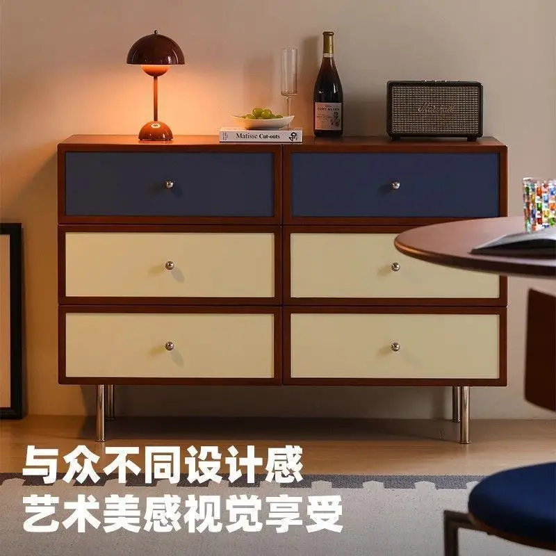 Medieval Bauhaus color matching six-chest cabinet living room bedroom locker solid wood contrasting color drawer cabinet small a
