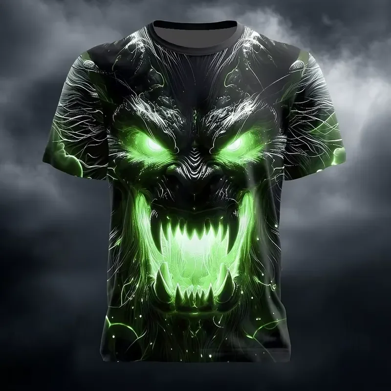2026 Halloween Men Skull Optical Illusion 3D T Shirt Short Sleeve Crew Neck Exaggerated Designer Horror Graphic Tee Top