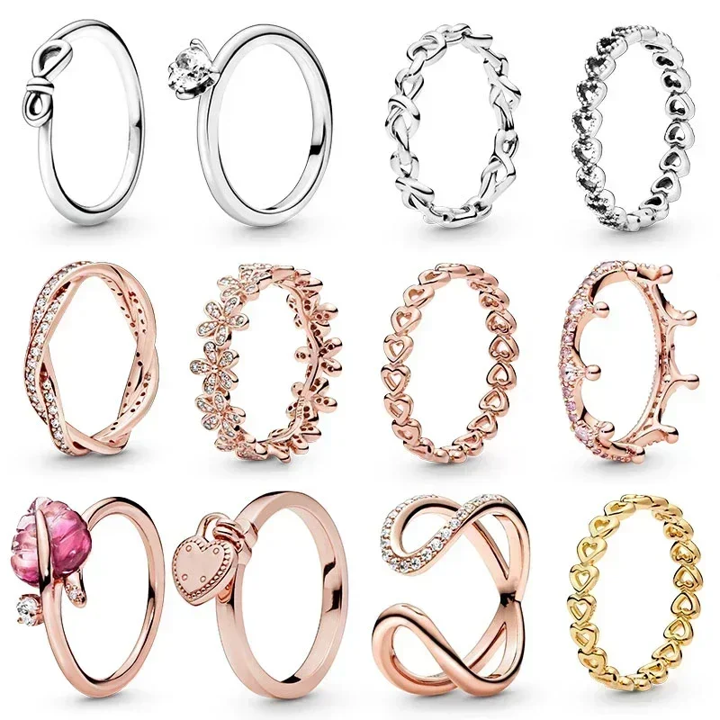 High Quality Original 100% 925 Sterling Silver pretty Ring Wrapped Open Infinity Ring Heart-Shaped Padlock DIY Jewelry