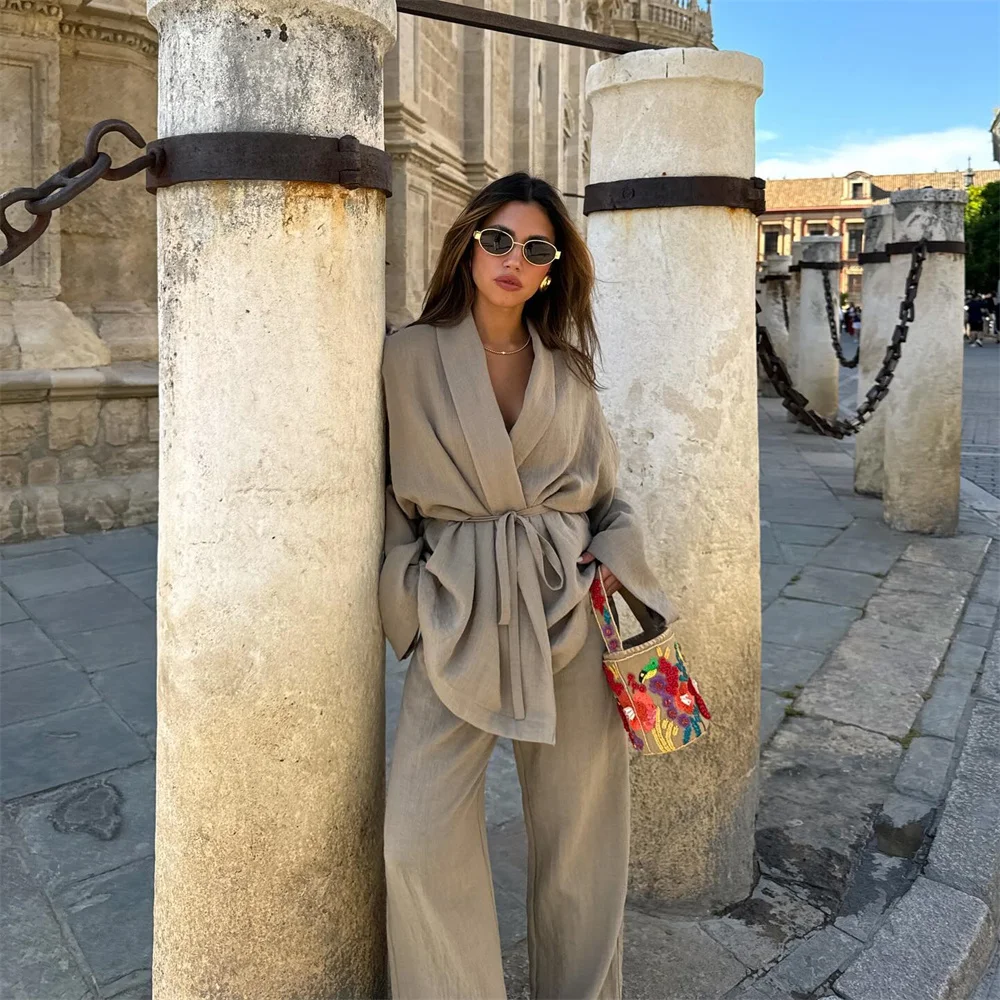 European and American Style Women\'s Spring New 2024 Fashion Versatile Temperament Texture Kimono Style Coat and Pants Set