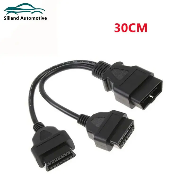 

High Quality 30CM OBD2 16 Pin Cable Extension Splitter Male to Dual Female Y OBD 16Pin Cable 1-2 OBD Connector adapter