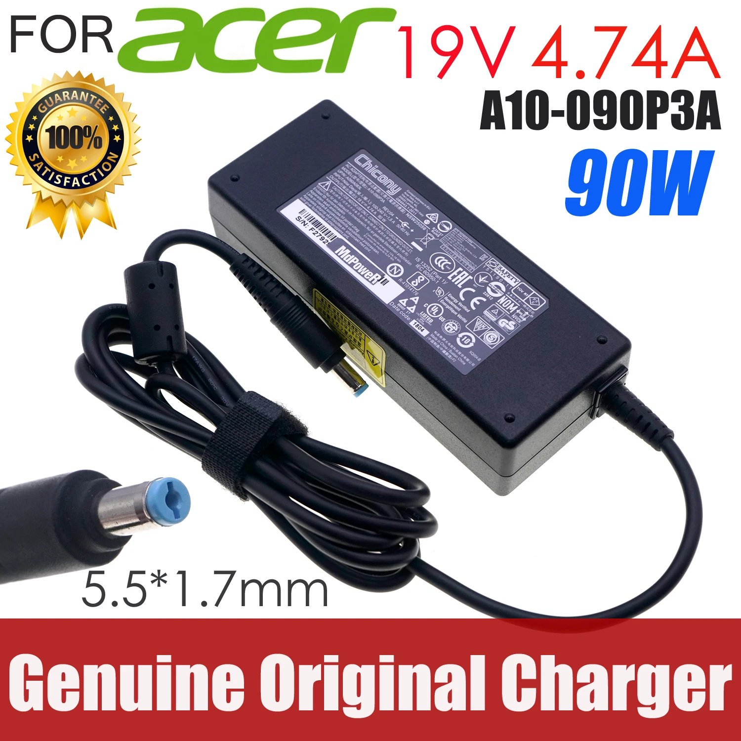 

A10-090P3A Chicony AC Power Adapter 19V 4.74A 90W For Acer Aspire 3020 5670 7110 9500 Charger A090A029H FSP090-DMBF1 PA-1900-32