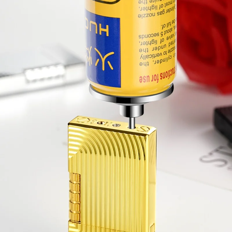 Exquisite Striped Metal Loud Sound Lighter Grinding Wheel Side-slip Windproof Open Fire Cigarette Lighters & Smoking Accessories