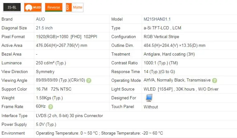 Imagem -03 - Original Novo M215han01.1 Tudo-em-um Display Lcd Tela de Substituição para hp 1920 1080 Rgb Fhd 60hz