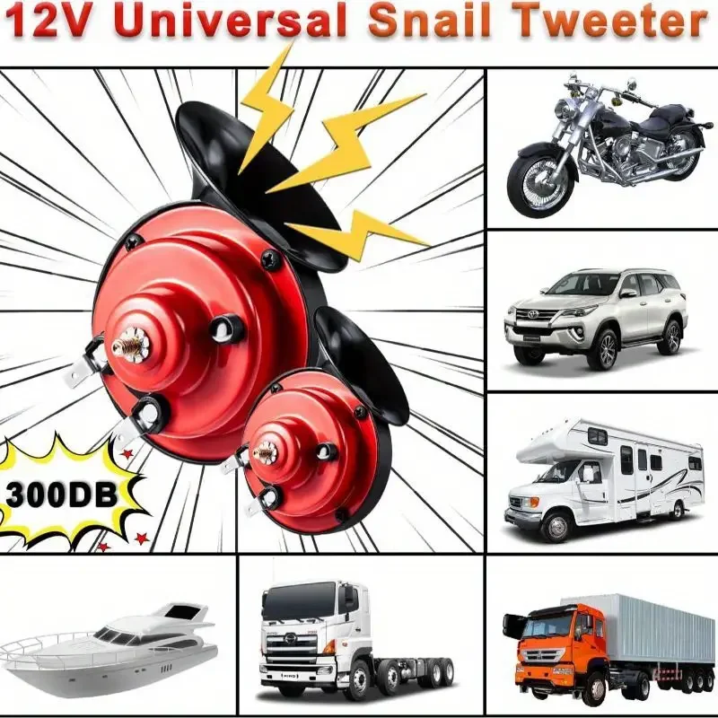 Waterproof Train Horn Suitable for Trucks, Boats, Cars, Motorcycles, Bicycles, Super Snail Horn, Red, Black, 12V