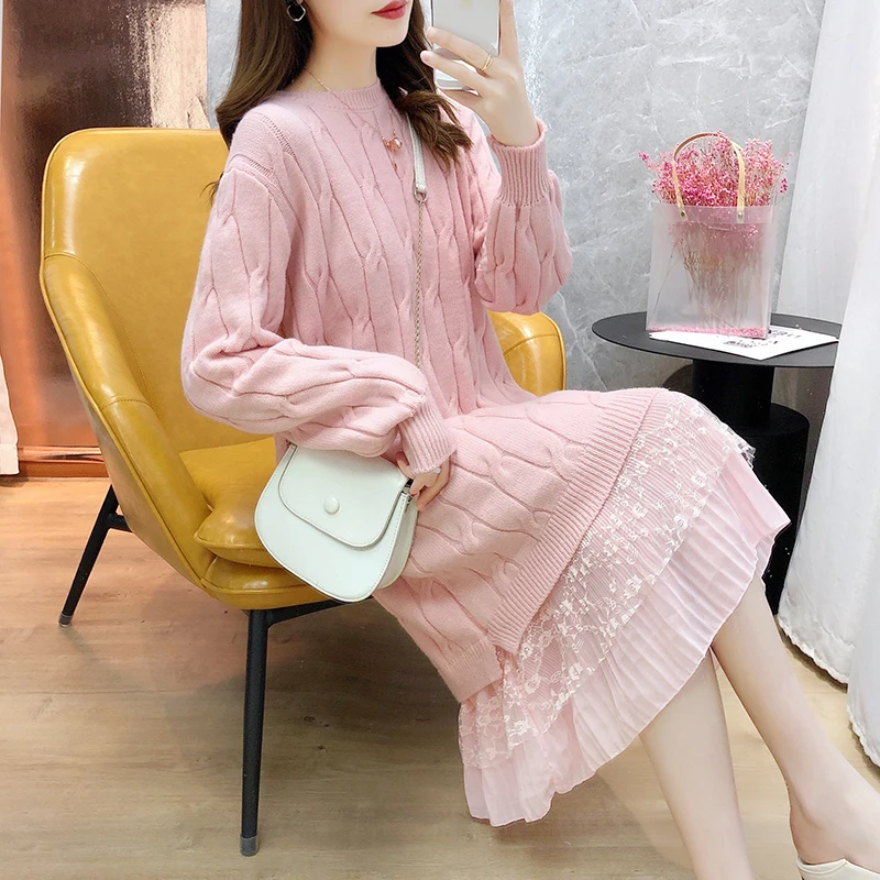

Autumn and Winter Women's Clothing Fashionable Montage Temperament Round Neck Long Sleeved Hugging Sweater Women's Dress CQ288