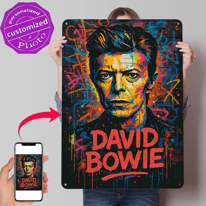 David Bowie Colorful Portrait 3D Texture Metal Poster Customized Wall Art Tin Sign Gift for Mancave Home Decoration Luxury House
