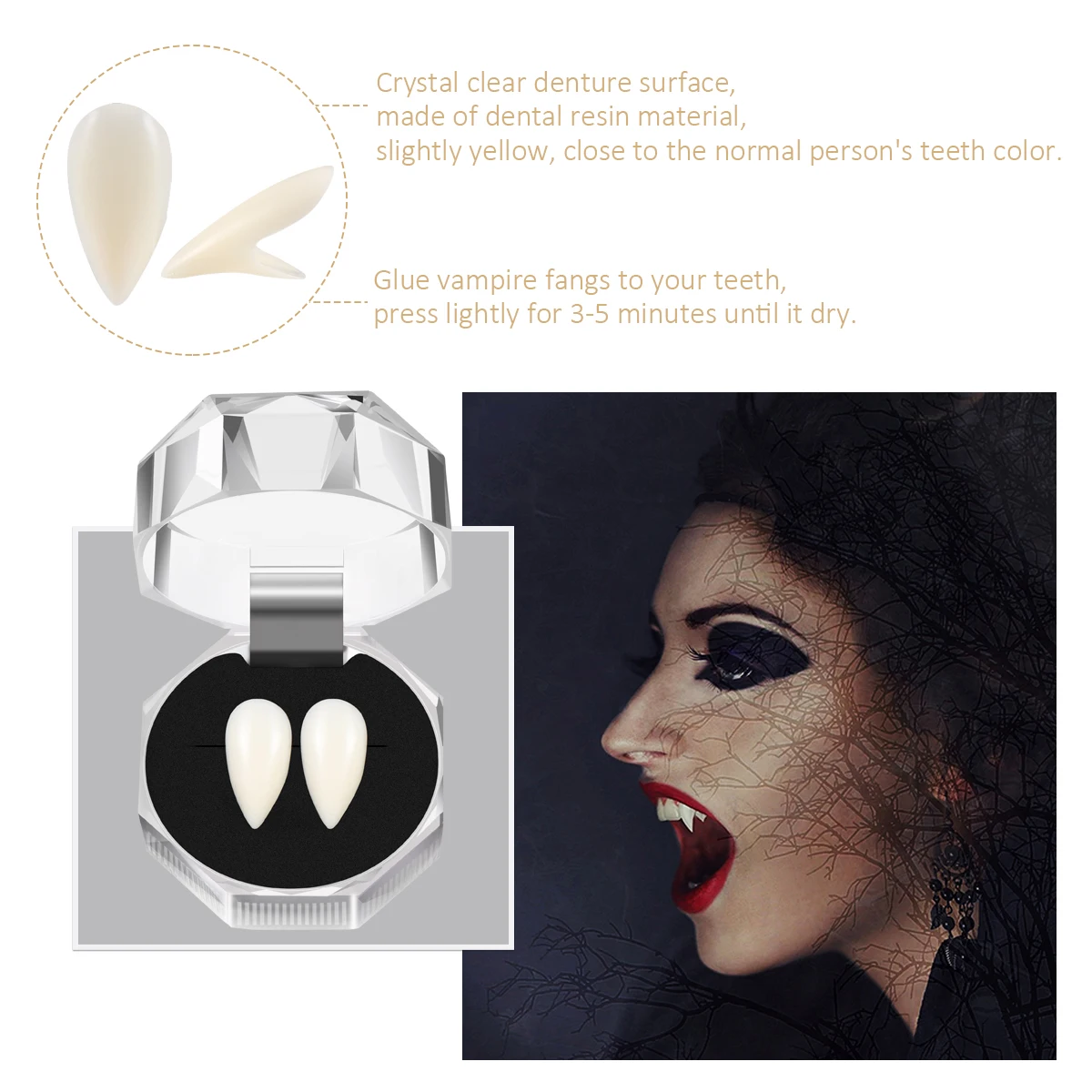 

3 Pairs 13mm 15mm 17mm Vampire Teeth Caps Realistic Fangs Halloween Props Teeth Safe Resin Unisex Cosplay