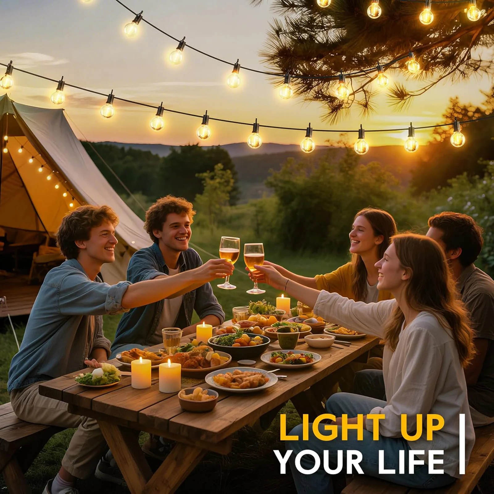 ไฟ LED สำหรับตกแต่งกลางแจ้ง 50/100 ฟุต แบบกันน้ำ สำหรับสวนและลานบ้าน รุ่นเสียบปลั๊ก ให้แสงไฟสร้างบรรยากาศ