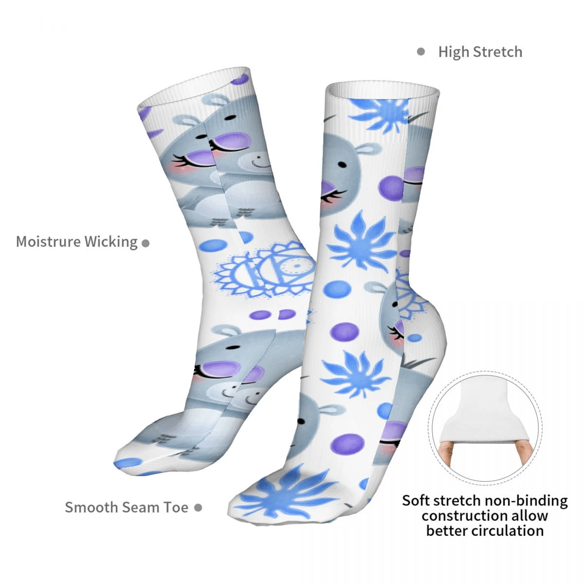 3D impresso Hippo Pattern Socks para homens e mulheres, Funny Crew Socks, confortável Basketball Socks, Cool Fashion Design