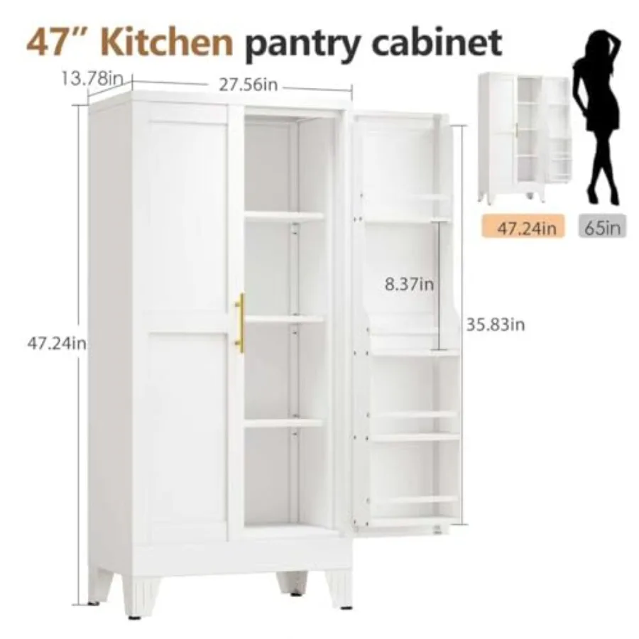 Kitchen Pantry Cabinet, Metal Storage Cabinet with 3 Adjustable Layer Shelves, 8 Door Shelves, Buffet Sideboard for Living Room