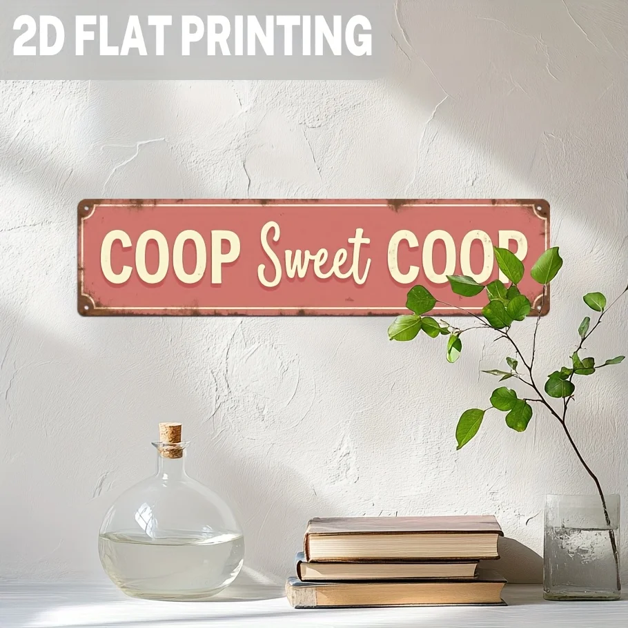 Vintage Coop Sweet Coop Metal Sign - Large Farmhouse Chicken Decor with Pastel Pink & Yellow Letters - Rustic Country Kitchen