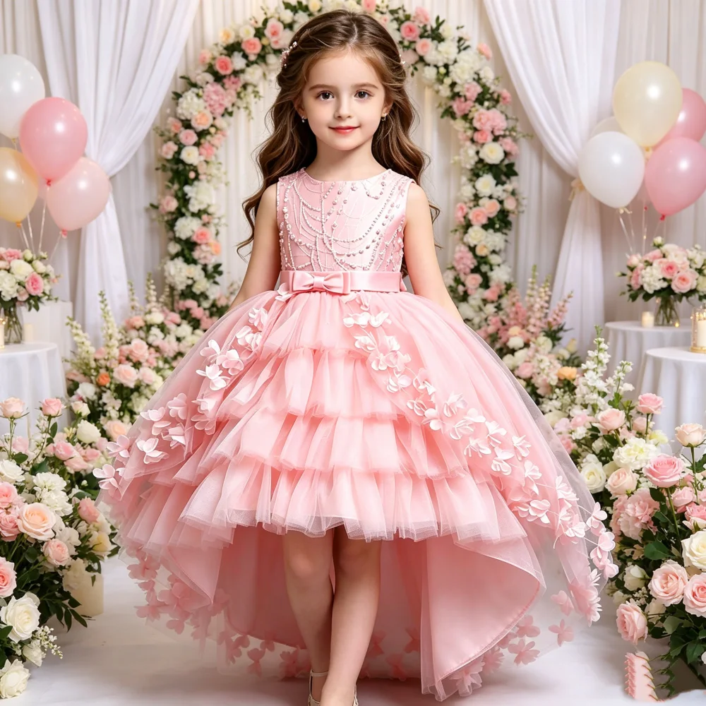 Elegant Girls Evening Party Dress Luxury Beaded Ball Gown Kids Formal Wedding Pageant Prom Dress Clothing for Girls Ages 4-12