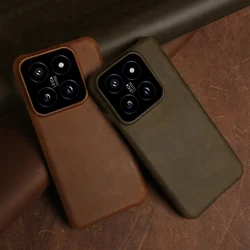 Vintage Crazy Horse Genuine Leather Case For Xiaomi 14 Pro 13T 12TPro Business Slim Back Cover Shockproof Protection Phone Capa
