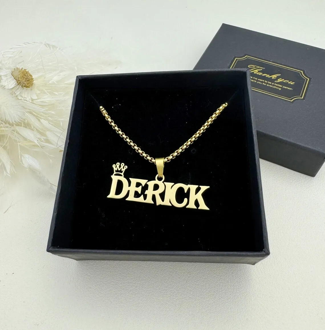 Custom Crown Name Necklace Women Men Trendy Jewelry Personalized Gold Color Stainless Steel Bead Chain Nameplate Necklace