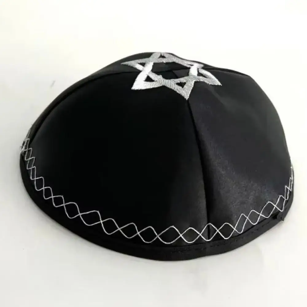 Fotografia 5: Nova Kippah Judaica Redonda com Design Bordado, Boné Étnico Respirável, Gorro Retrô com Padrão Tradicional para Ocasiões Culturais
