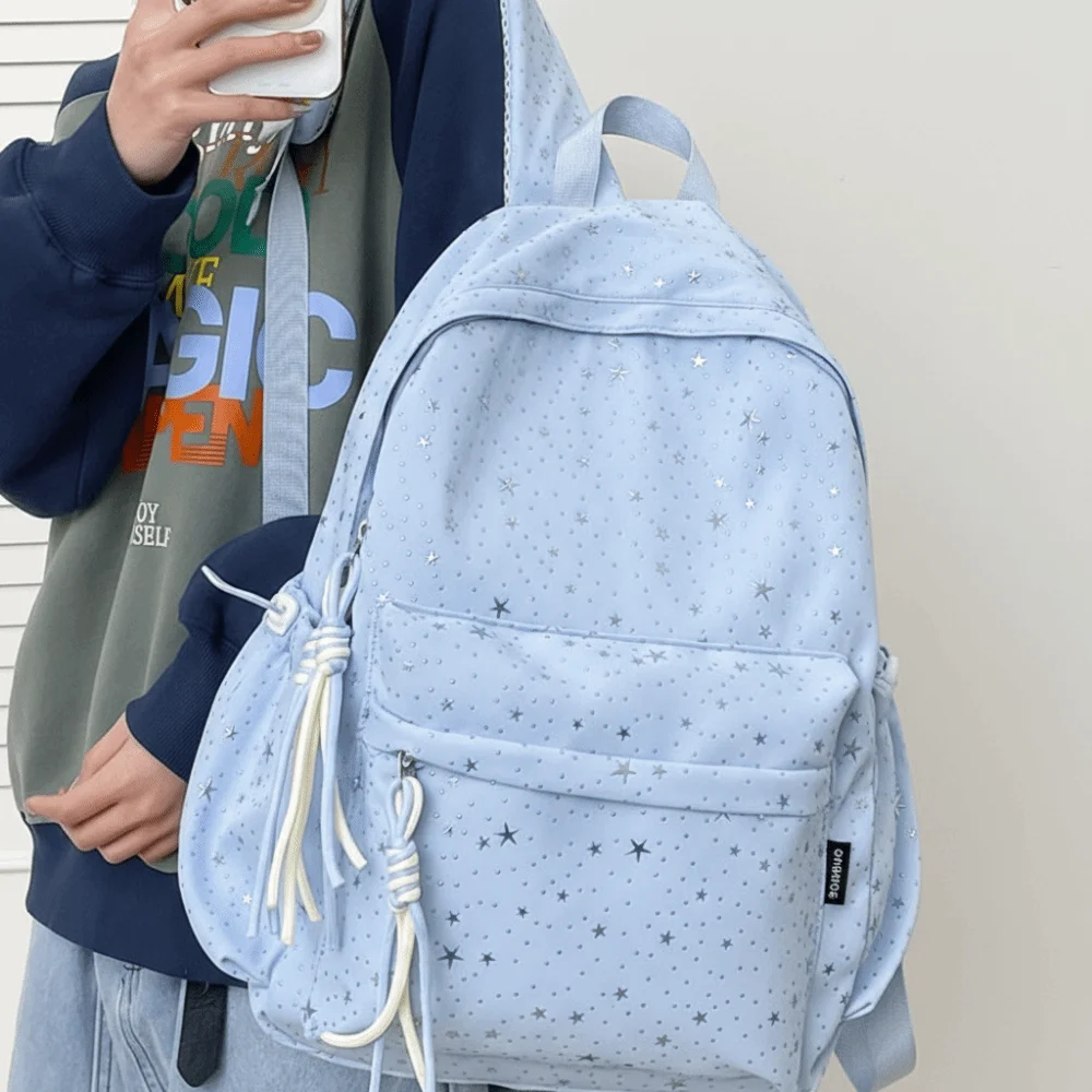 Oxford Cloth Star Backpack Large Capacity Solid Color Student School Bag Korean Style Durable Travel Rucksack Junior High School