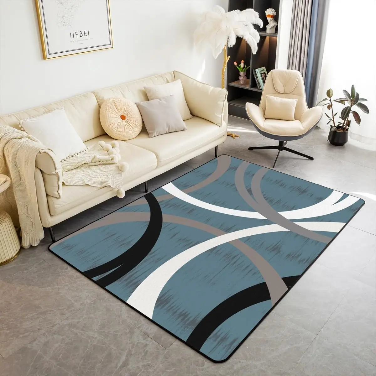 

Geometric Carpet,Abstract Circles Area Rug for Bedroom Living Room Playroom,Stripe Line Art Indoor Floor Mat Non Slip,Minimalist