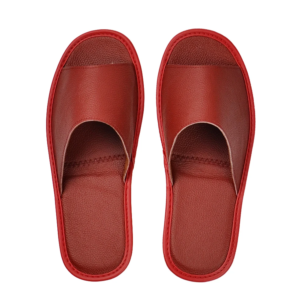 Genuine Cow Leather slippers couple indoor non-slip men women home fashion casual single shoes for women TPR soles spring summer