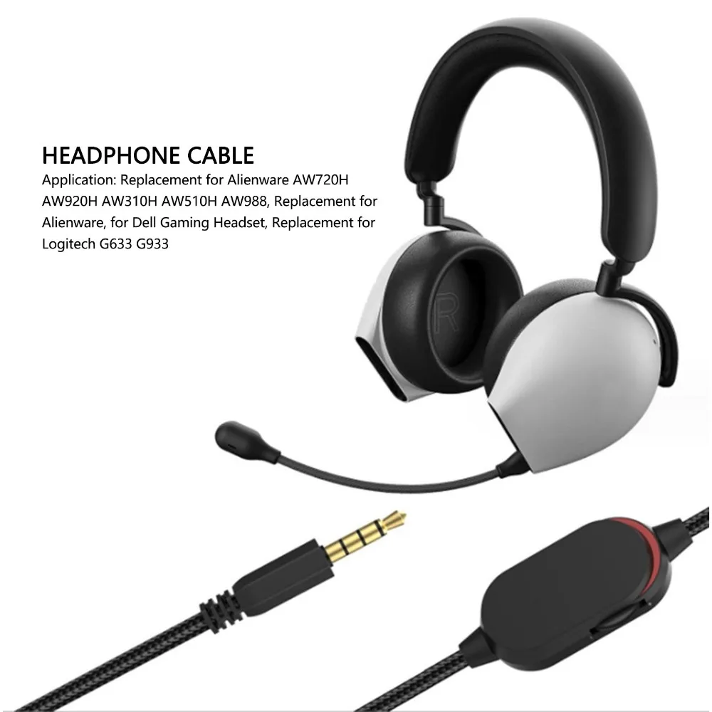 Cable de auriculares de 3,5mm, cable versátil para auriculares con calidad de sonido sin pérdidas para Alienvvare AW720H AW920H AW310H/Logitech G633 G933