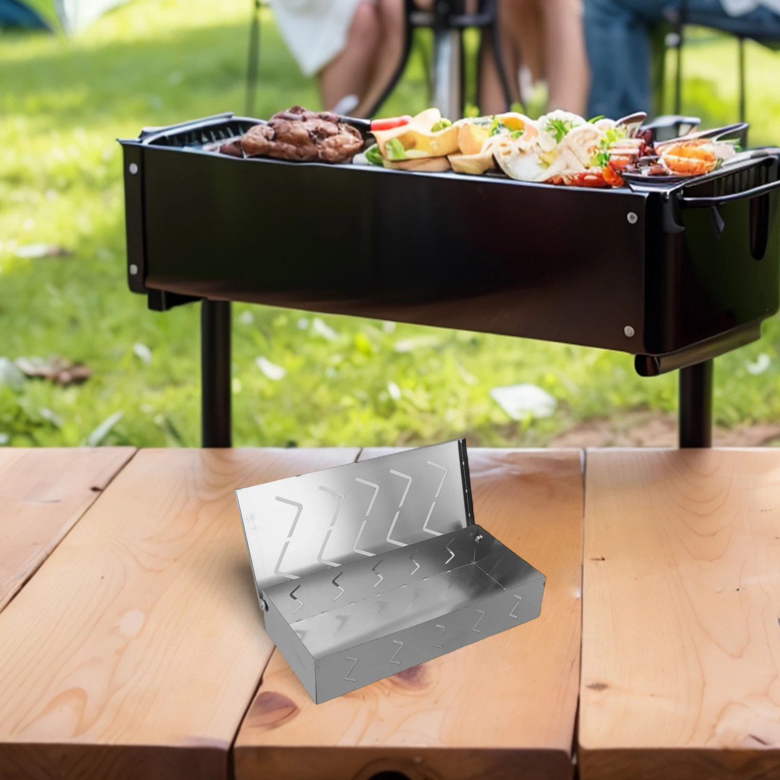 

Flip Lid Grill Box BBQ Accessory 22*10cm 90 Degree Flip Lid Grill Wood Efficient Temperature Control Enhanced Airflow Design