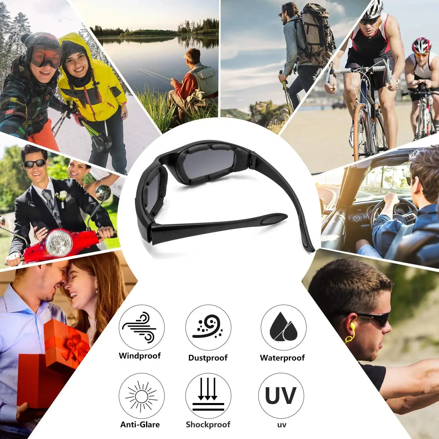 Universal Motorcycle Glasses Polarized Sunglasses for Hooting Eye Protection Windproof Moto Goggles Antifog Clear Len