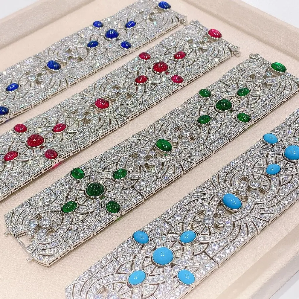 

KQDANCE 925 Sterling Silver Wide Thick Bracelet With Cubic Zircon For Women Fine Jewelry Luxury Green Blue Red Color