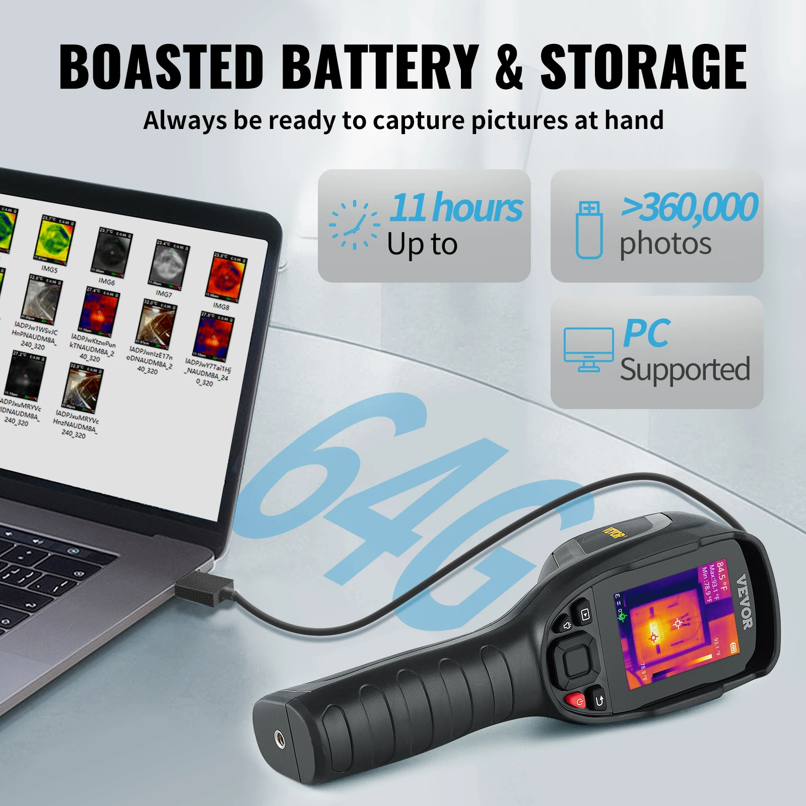 VEVOR Thermal Imager 240x180 IR Resolution with 2MP Visual Camera Handheld Infrared Thermal Camera for Repair Pipeline Detection